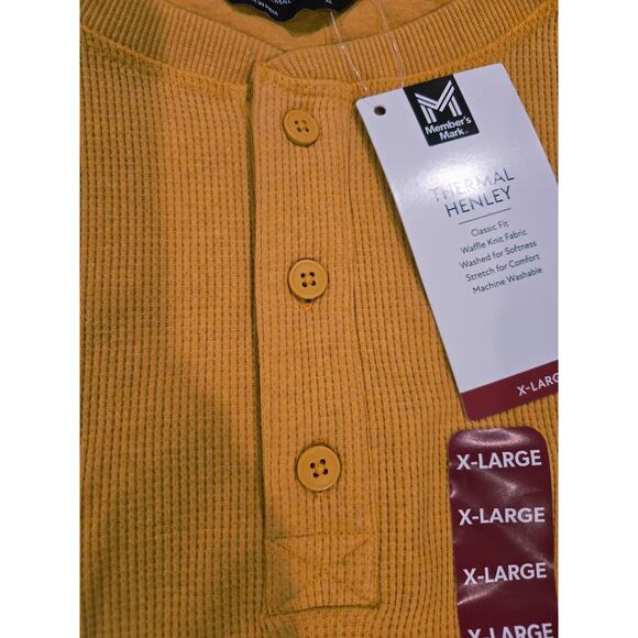 NWT Members Mark Thermal Waffle Knit Henley Layering Shirt Color : Gold Size :XL - Picture 2 of 5